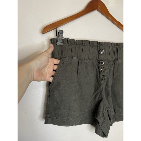 Rewash Women's Large Dark Green Linen Blend Elastic Waist Shorts 2" Inseam - Picture 3 of 5